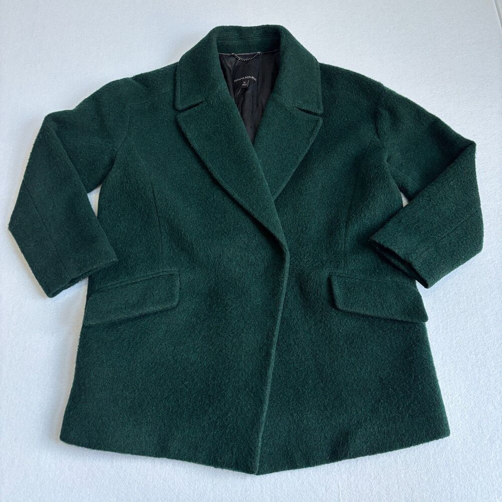 Banana Republic Wool Mohair Pea Coat Women's MP  Forest Green Classic Preppy